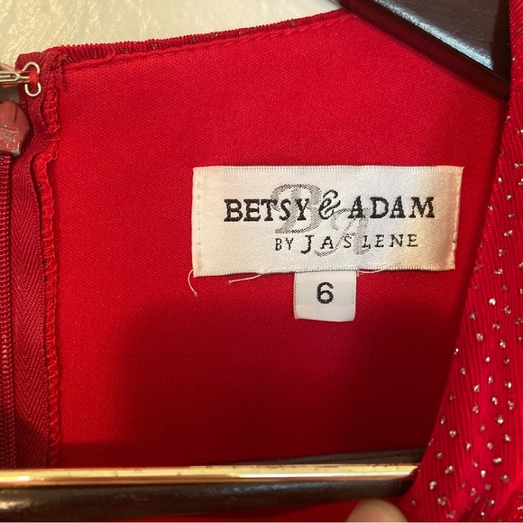 Betsy & Adam By Jaslene Red Solid Sparkling Sequin Gown Dress Maxi Slit Bodycon - Picture 7 of 7